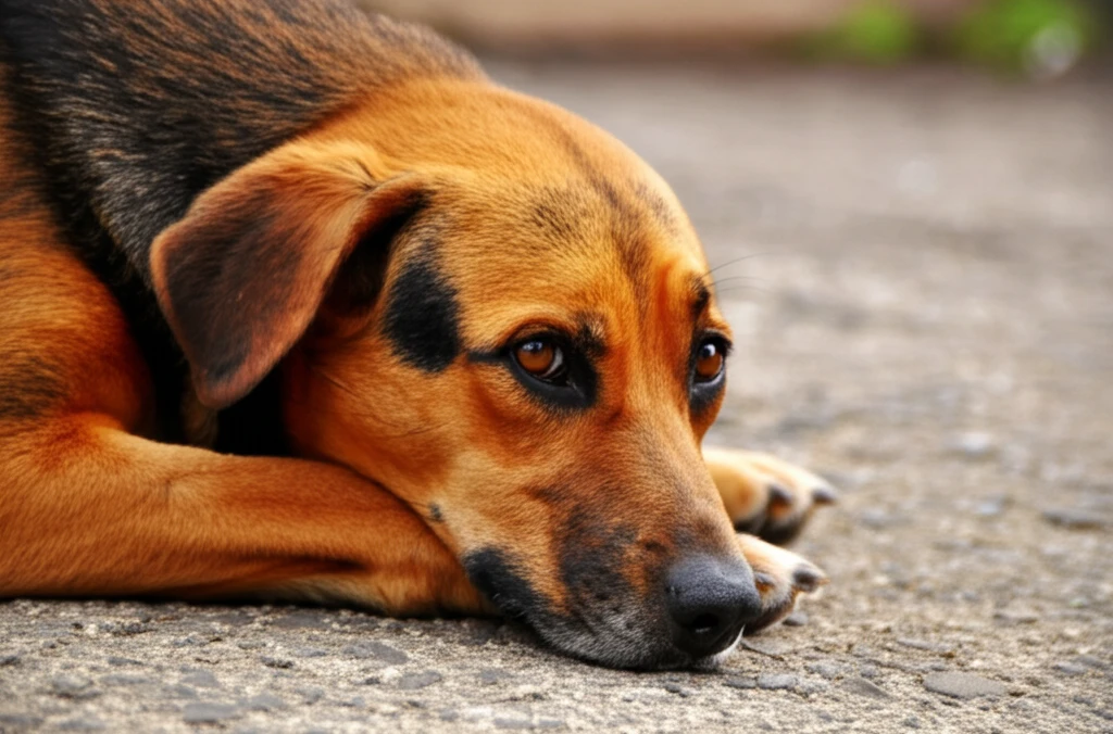 Un chien fatigué dort paisiblement